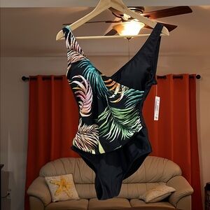 Kensie Women’s One Piece Rainbow Palm Leaf Swimsuit Size S NWT